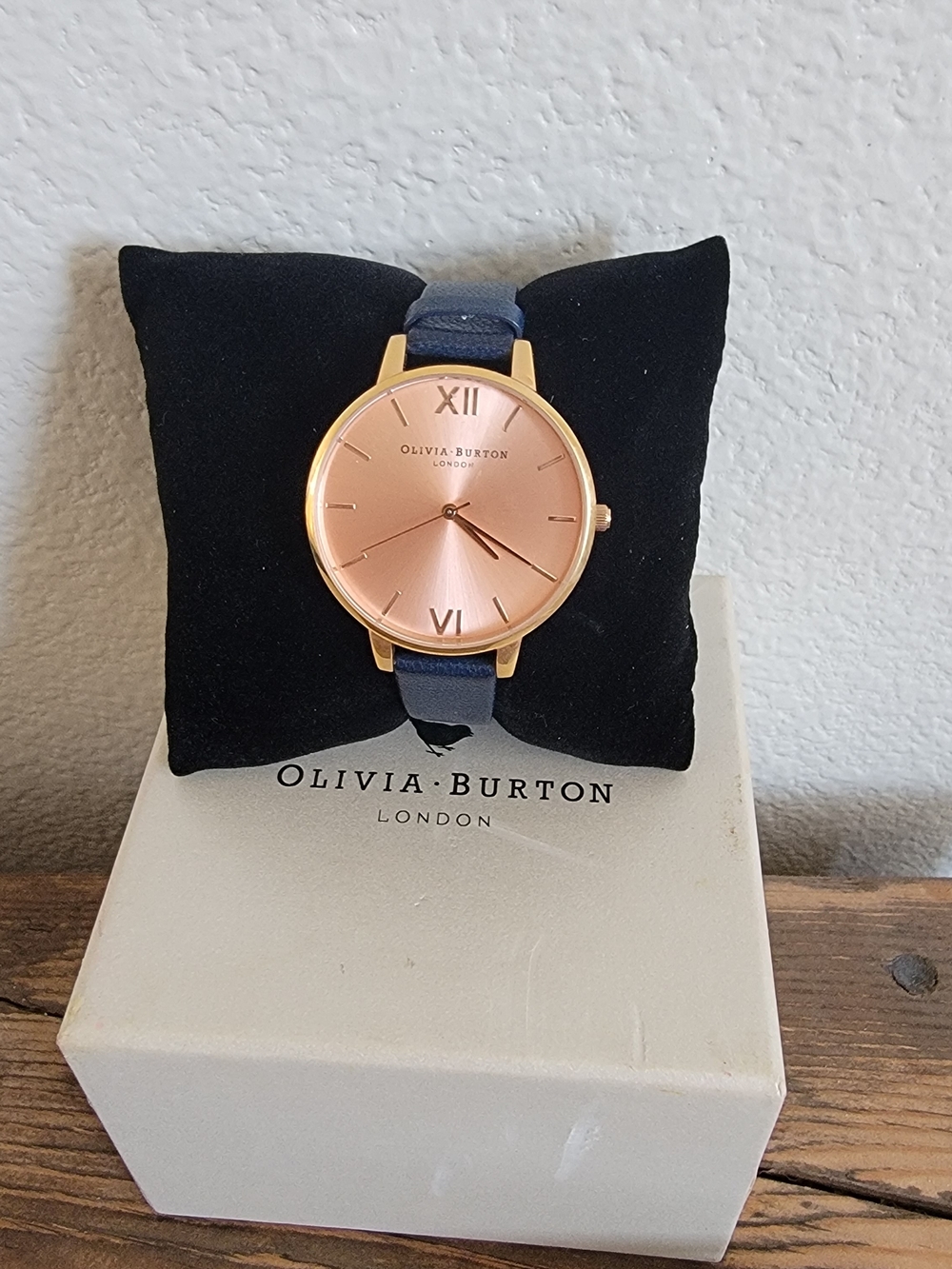 Olivia Burton Rose Gold Dial Navy Strap Watch